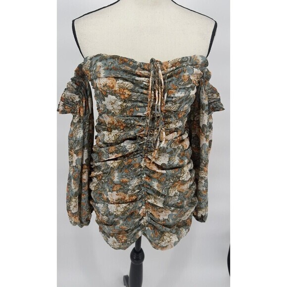 Hello Molly Basque Country Dress in Sage Floral Print Size 4 OffShoulder Sleeves - Picture 4 of 13